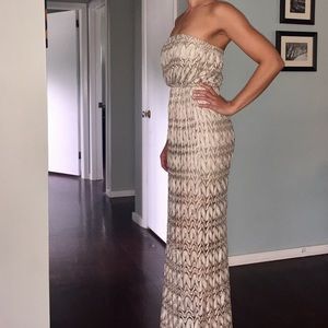 Metallic/Beige strapless maxi dress